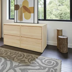 Baltic Buffets Contemporains|Buffets Contemporains|Meuble Hévéa 4 grands tiroirs 120x50x65cm