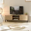 PALMA Meubles Tv En Bois|Meuble TV 147 cm 2 portes cannage rotin naturel