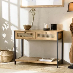 PALMA Meubles Tv En Bois|Meuble TV 147 cm 2 portes cannage rotin naturel