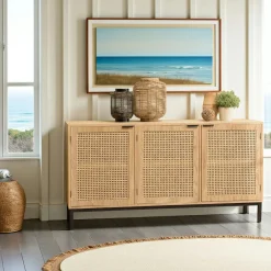 PALMA Meubles Tv En Bois|Meuble TV 147 cm 2 portes cannage rotin naturel