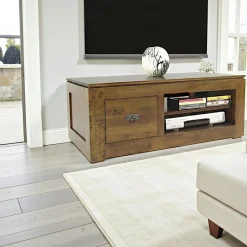 Helena Meubles Tv En Bois|Meuble TV 1 tiroir hévéa 100x50x40cm