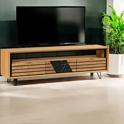 ESSEN Meubles Tv En Bois|Meuble TV 3 tiroirs chêne blanc décor graphique
