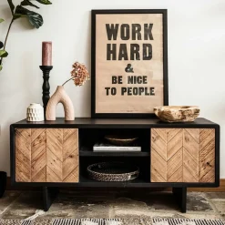 FAGA Meubles Tv En Bois|Meubles Tv Vintage|Meuble tv avec rangement en bois recyclé FSC motif chevron