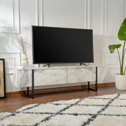 JENA Meubles Tv En Bois|Meuble TV avec rangement - effet gris laqué, pieds noirs