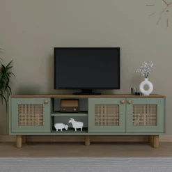 VAREN Meubles Tv En Bois|Meuble TV blanc, 3 portes à cadre et 2 niches