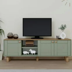 VAREN Meubles Tv En Bois|Meuble TV blanc, 3 portes à cadre et 2 niches