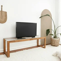 LHASA Meubles Tv En Bois|Meuble TV bois blond verre fumé - 130 cm, scandi