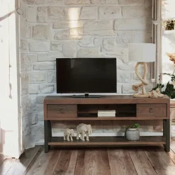 SAMOA Meubles Tv En Bois|Meuble TV bois brun recyclé 2 tiroirs