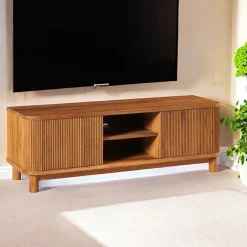 IENA Meubles Tv En Bois|Meuble TV contemporain chêne rainuré 2 portes 2 niches