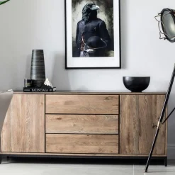 HUDSON Meubles Tv En Bois|Meuble tv contemporain chêne massif encadrement métal noir