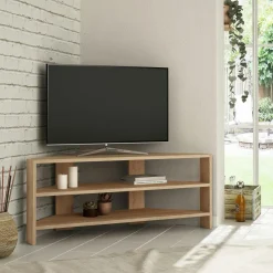 MARFA Meubles Tv En Bois|Meuble TV d'angle rangements ouverts - effet bois clair