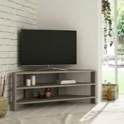 MARFA Meubles Tv En Bois|Meuble TV d'angle rangements ouverts - finition moka