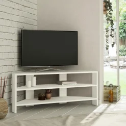 MARFA Meubles Tv En Bois|Meuble TV d'angle rangements ouverts - finition moka