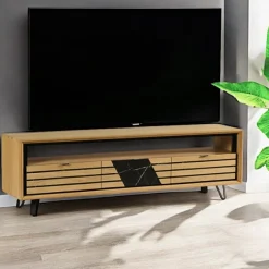 ESSEN Meubles Tv En Bois|Meuble tv design en bois de chêne finition miel, 3 tiroirs