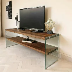 LHASA Meubles Tv En Bois|Meuble TV en bois clair et verre - 2 niveaux