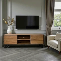 PALERME Meubles Tv En Bois|Meuble tv en bois de chêne brun et pieds obliques