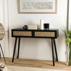 PALMA 2 Meubles Tv En Bois|Meuble TV en bois noir avec cannage