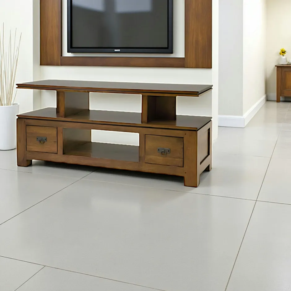 Helena Meubles Tv En Bois|Meuble TV hévéa 4 niches 125x45x58cm
