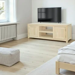 Helena Meubles Tv En Bois|Meuble TV Hévéa 2 portes, 2 niches, 136x45x48,6cm