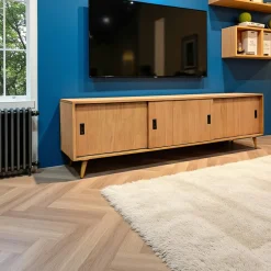 Sixties Meubles Tv Vintage|Meubles Tv En Bois|Meuble TV Hévéa 3 portes coulissantes 200x45x60cm