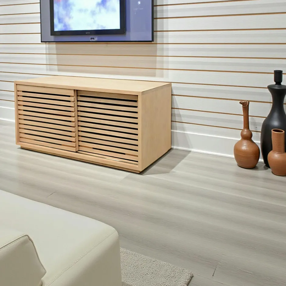 New Orléans Meubles Tv En Bois|Meuble TV Hévéa 2 portes coulissantes Persiennes 90x45x45cm NEW ORLEANS