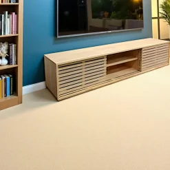 New Orléans Meubles Tv En Bois|Meuble TV Hévéa 3 portes coulissantes Persiennes 200x45x45cm NEW ORLEANS