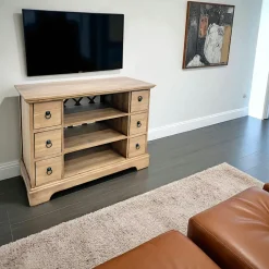 Maori Meubles Tv En Bois|Meuble TV Hévéa 6 tiroirs, 3 niches, fond ajouré effet croisé 98x39x72.6cm