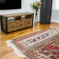 Docker Meubles Tv Industriels|Meubles Tv En Bois|Meuble TV hévéa recyclé naturel et métal noirci 2 tiroirs 2 niches 90X40X55cm