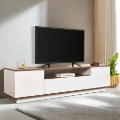 MARFA Meubles Tv En Bois|Meuble TV moderne 3 portes gris foncé et effet pin