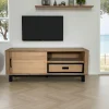 GRADO Meubles Tv En Bois|Meuble TV moderne avec rangement - bois clair chêne