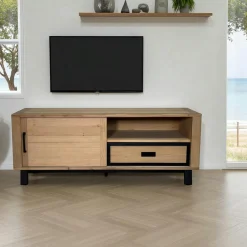GRADO Meubles Tv En Bois|Meuble TV moderne avec rangement - bois clair chêne