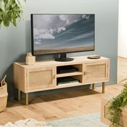 CORDOUE Meubles Tv En Bois|Meuble tv moderne toile de jute