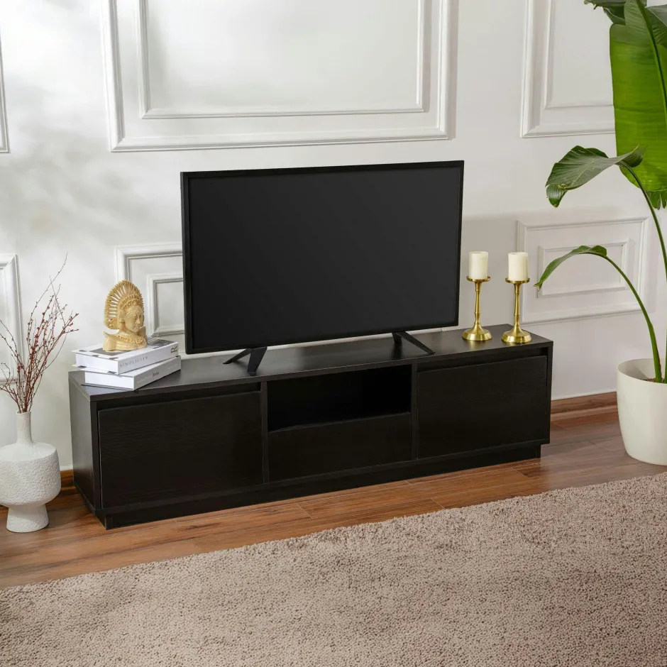 MARFA Meubles Tv En Bois|Meuble TV noir avec rangement - effet bois