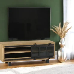 IASI Meubles Tv Industriels|Meubles Tv En Bois|Meuble TV pin brossé porte coulissante 1 tiroir