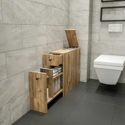 MARFA Meubles De Salle De Bains·Rangement Salle De Bains|Meuble WC effet bois clair, 2 tiroirs 1 porte