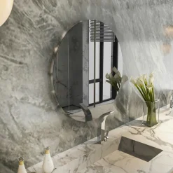 CODY Miroirs|Miroir de salle de bains rond bord argenté 70 cm