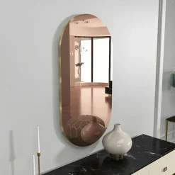 CODY Miroirs|Miroir de salon ovale bronze bordure dorée 85 cm