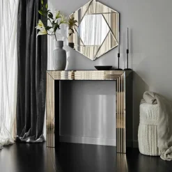 CODY Miroirs|Miroir d'entrée hexagonal à facettes, cadre ambré