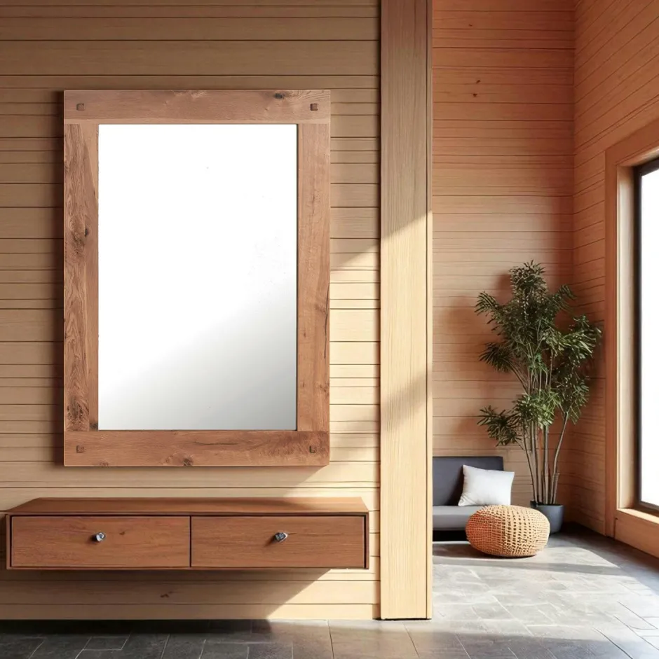 Fjord Miroirs|Miroir mural en bois naturel avec cadre épais - 150 cm