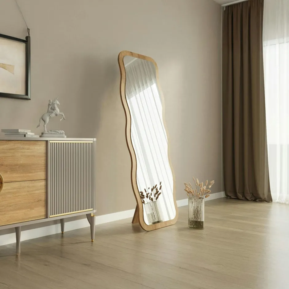 CODY Miroirs|Miroir plein pied tendance effet bois clair, vague 160 cm