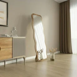 CODY Miroirs|Miroir plein pied tendance effet bois noyer, vague 160 cm