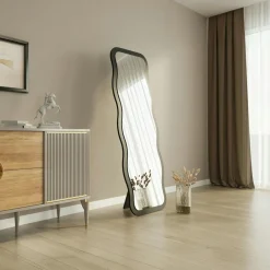 CODY Miroirs|Miroir plein pied tendance effet bois noyer, vague 160 cm