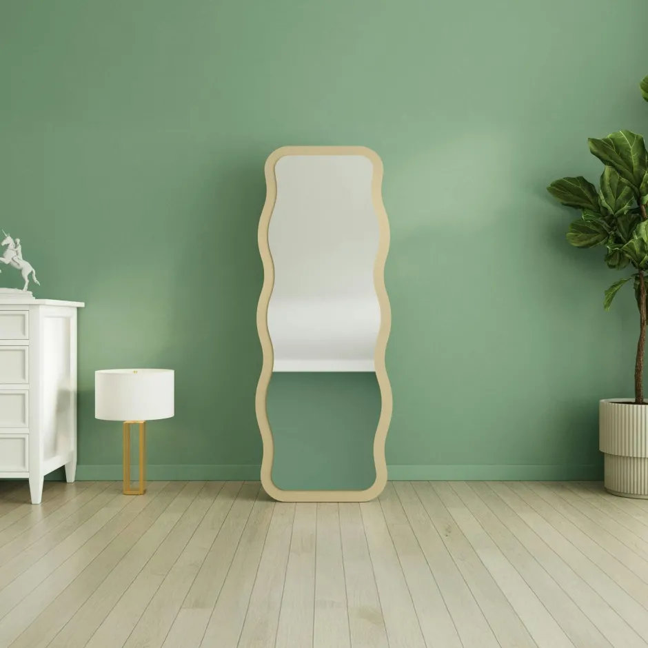 CODY Miroirs|Miroir plein pied tendance beige, motif vague 160 cm