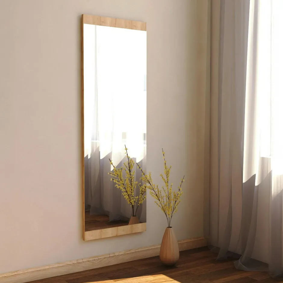 CODY Miroirs|Miroir rectangulaire effet bois clair 120 cm - à poser ou suspendre