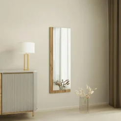 CODY Miroirs|Miroir rectangulaire mural demi-cadre effet noyer 120 cm