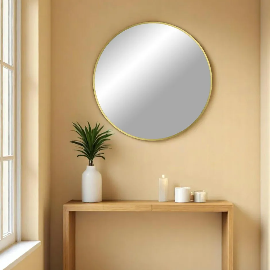SEOUL Miroirs|Miroir rond avec cadre en aluminium doré ø60 cm