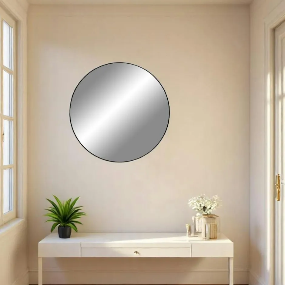 SEOUL Miroirs|Miroir rond avec cadre noir ø80 cm