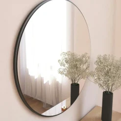CODY Miroirs|Miroir rond moderne avec cadre effet bois clairØ60 cm