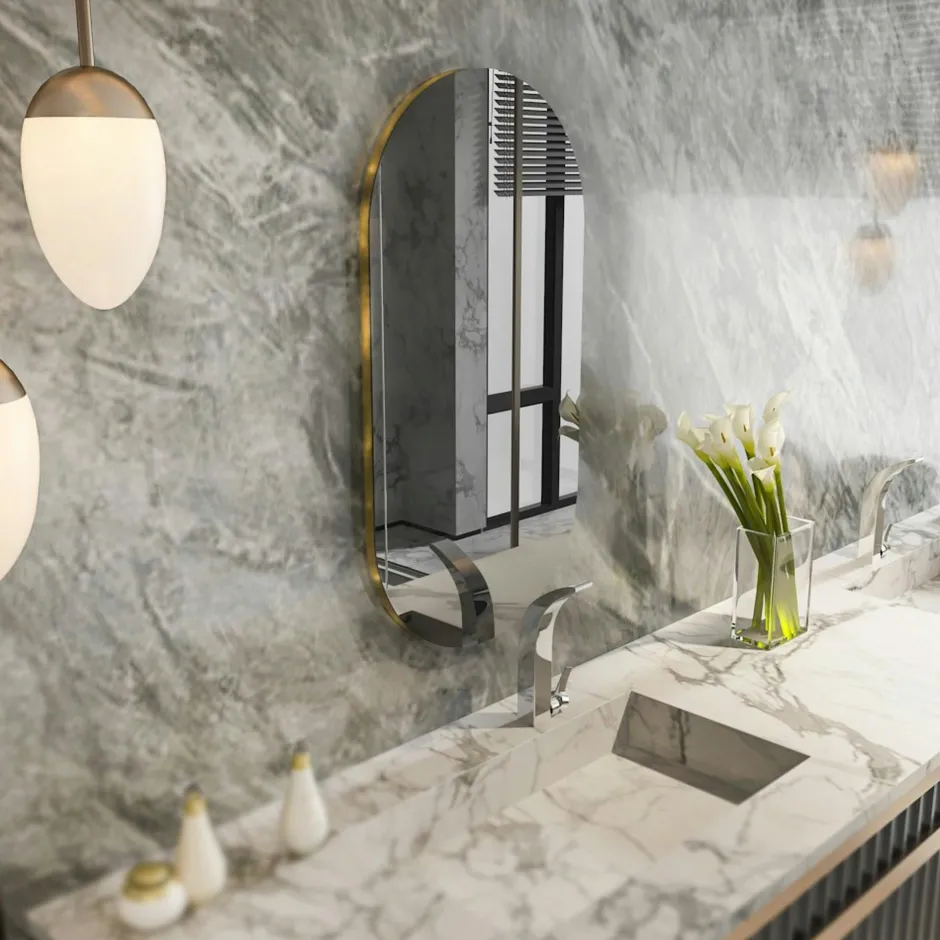 CODY Miroirs|Miroir salle de bains ovale fumé, bordure dorée 85 cm