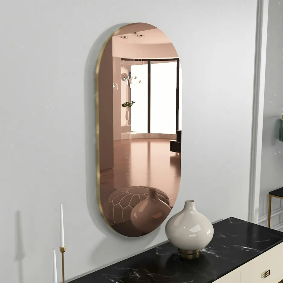 CODY Miroirs|Miroir salle de bains ovale fumé, bordure dorée 85 cm